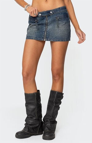 Guinevere Zip Washed Denim Mini Skirt image number 2