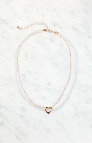 Gold Heart Pearl Necklace image number 1