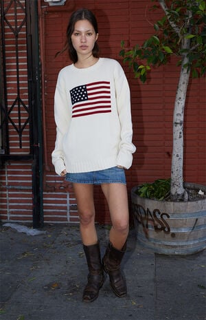 Cream Flag Crew Neck Sweater image number 4