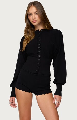 Maizy Puff Sleeve Scalloped Knit Cardigan image number 1