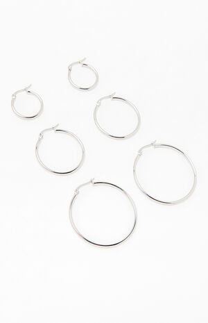 3 Pack Silver Thin Hoop Earrings image number 3