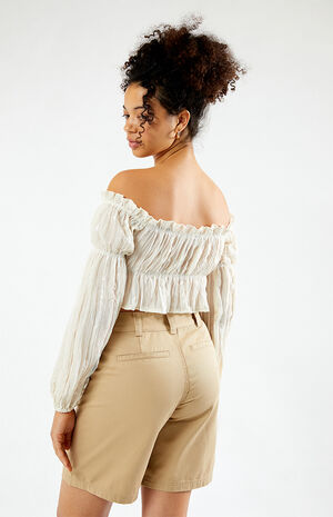 Sheer Off-The-Shoulder Long Sleeve Top image number 3