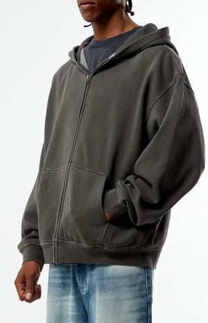 Black Vintage Washed Full Zip Hoodie image number 2