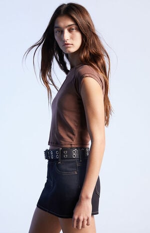 Black Stretch Low Rise Mini Skirt Black Stretch Low Rise Mini Skirt image number 3