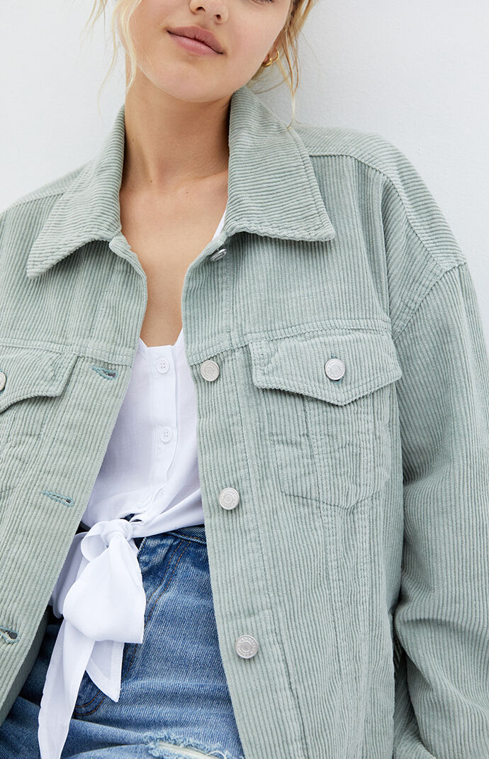 Green Corduroy Oversized Trucker Jacket
