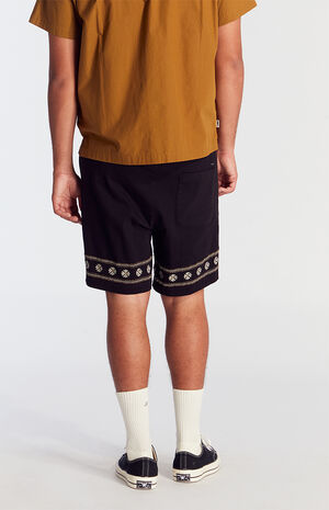 Black Floral Embroidered Volley Shorts image number 4