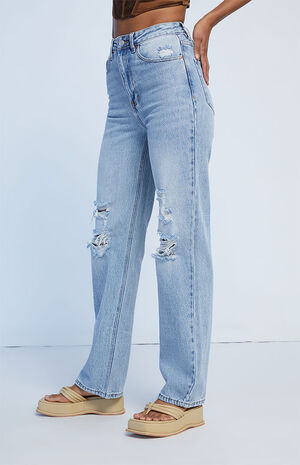 Eco Light Blue Ripped '90s Boyfriend Jeans image number 3