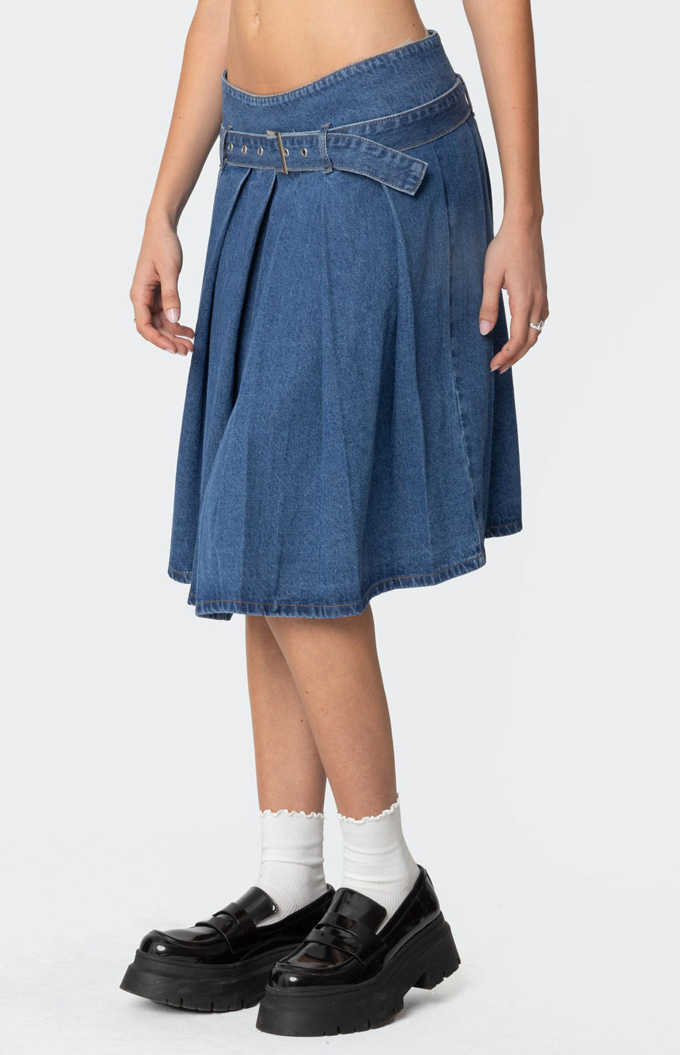 【Anyone more】New Me Denim Pleats Midi Skirt Denim Pleated Midi Skirt – Melke NYC