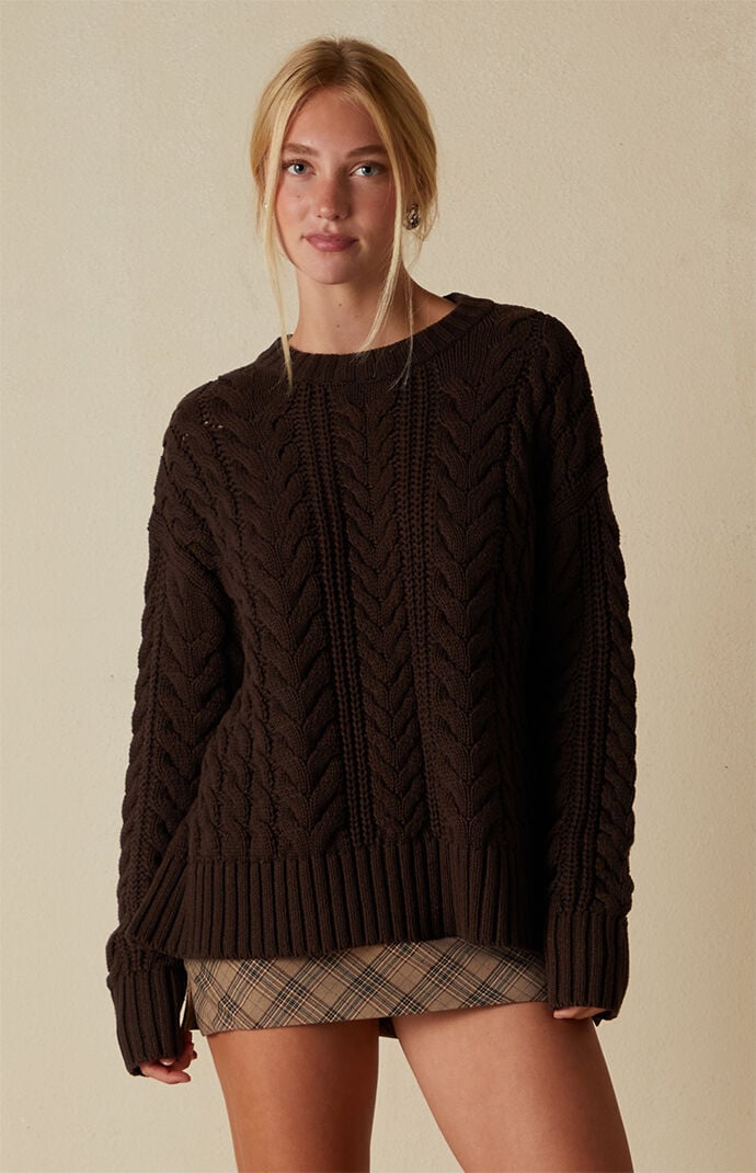 Your Favorite Women's Rory Cable Knit Sweater In Brown In Blue