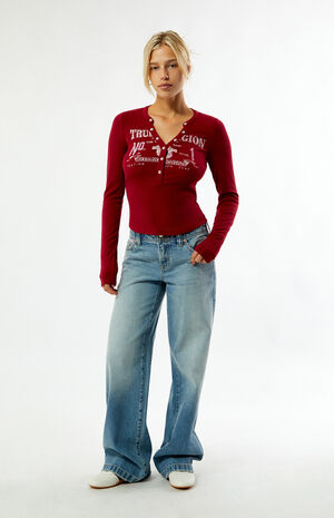 Ribbed Henley Long Sleeve Top image number 4