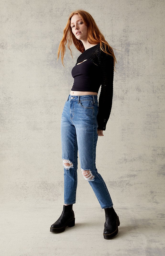 Dark blue 2025 mom jeans ripped