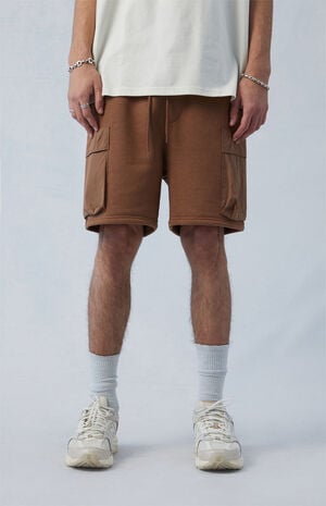 Fleece Brown Cargo Sweat Shorts image number 2