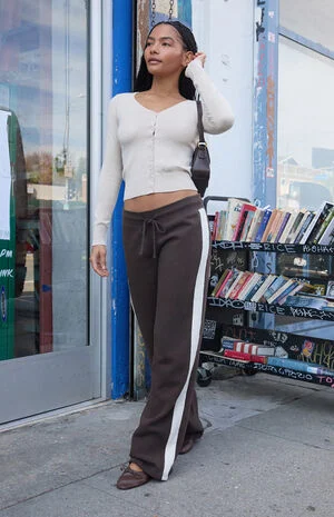 Brown Hilary Side Stripe Yoga Baggy Sweatpants image number 1