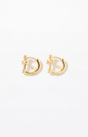 Gold Cross Huggie Hoop Earrings image number 2
