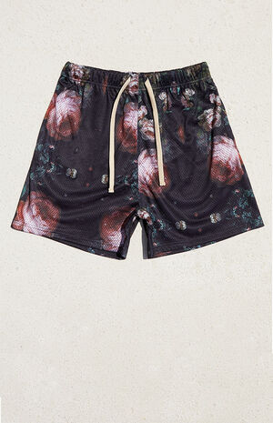 Black Floral Mesh Shorts image number 1