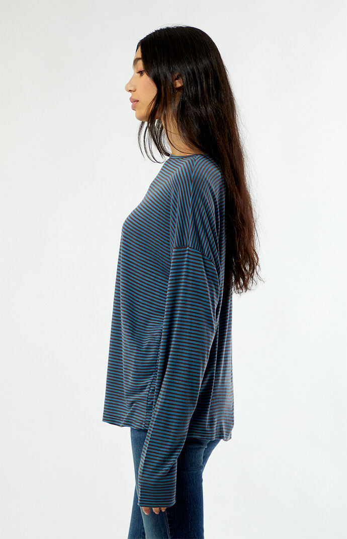 Beverly and Beck Kasey Striped Cozy Oversized Long Sleeve Top