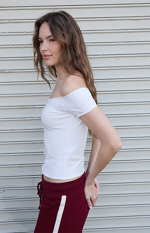 White Bonnie Off-The-Shoulder Short Sleeve Top image number 3