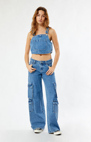 Cropped Overall Denim Top image number 4