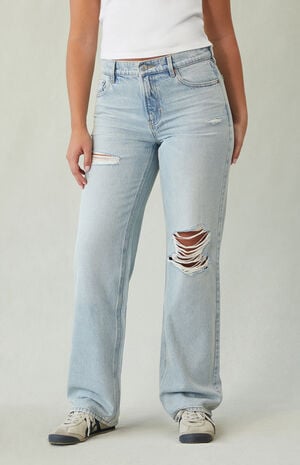 Jordyn Low Rise Straight Leg Jeans Ripped Light Indigo