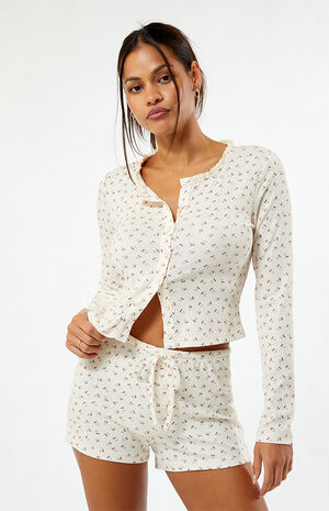 Floral Tie Front Knit Shorts image number 1