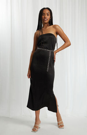 Satin Strapless Midi Dress image number 2