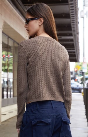 Brown Zoe Cable Knit Cardigan image number 4