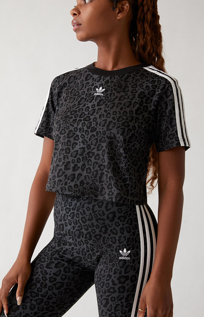 Leopard 3-Stripes Cropped T-Shirt