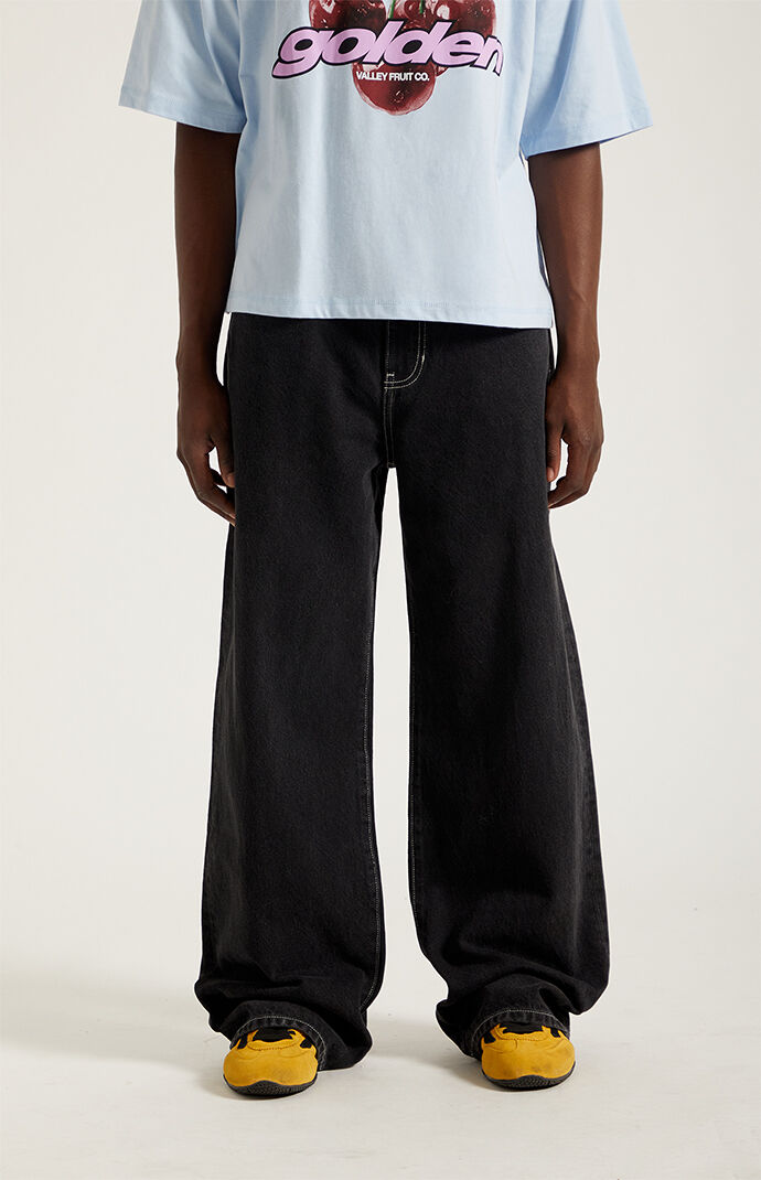 Pacsun Blake Extreme Baggy Jeans Embroidered Flames Washed Black Pacsun Blake Extreme Baggy Jeans Embroidered Flames Washed Black