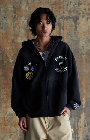 Black Buckin Bronco Full Zip Hoodie image number 1