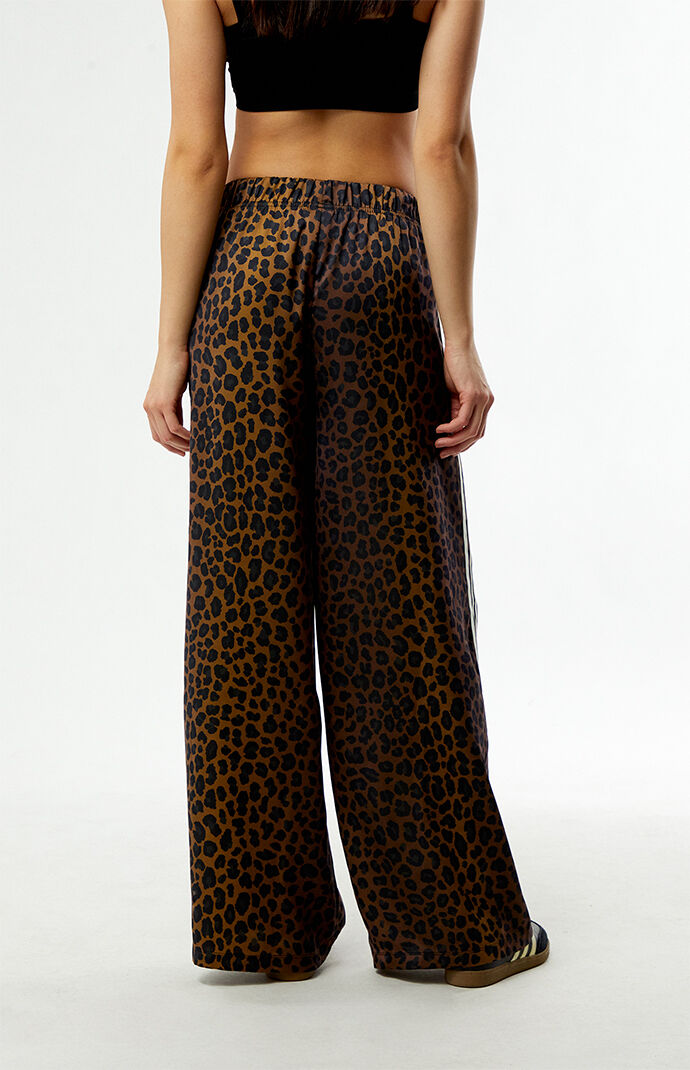 adidas Leopard Wide Leg Satin Track Pants