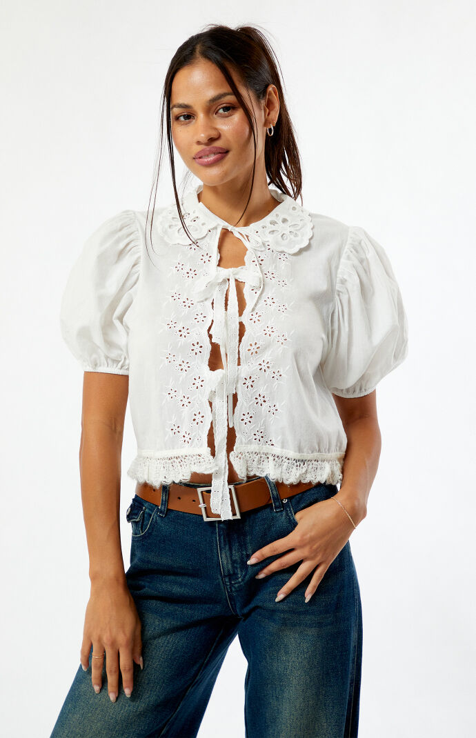 【THEAIRTOWN】rivet side eyelet top Women's Embroidered Eyelet Side-Tie Tank Top - Future