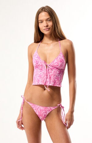 Butterfly Print Heather Side Tie Cheeky Bikini Bottom image number 2