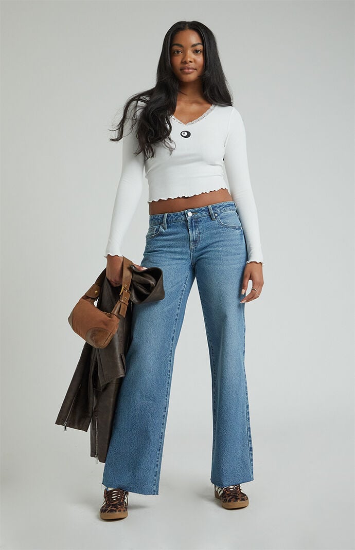 Pacsun Women s Raw Edge Wide Leg Jeans Blue Wide Leg Jeans