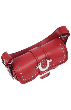Red Smooth Moto Studded Shoulder Bag image number 5