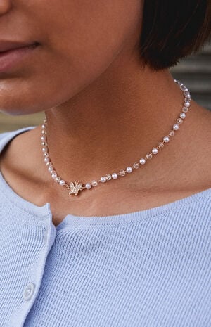 Gold Pearl Butterfly Choker Necklace image number 2