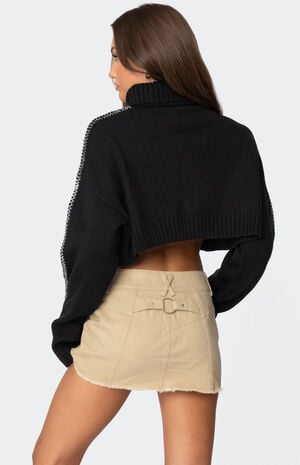 Embroidered Edge Cropped Turtle Neck Sweater image number 4