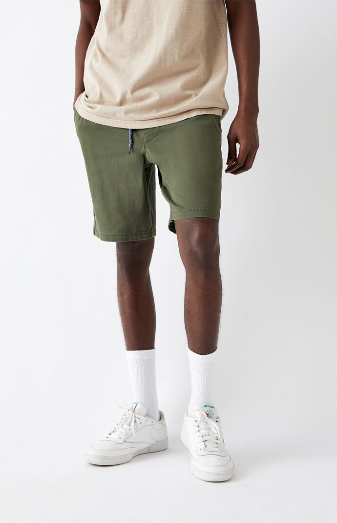 Twill Olive Drawstring Shorts