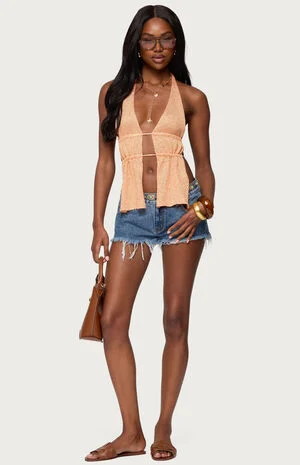 Frayed Vintage Washed Denim Shorts image number 5