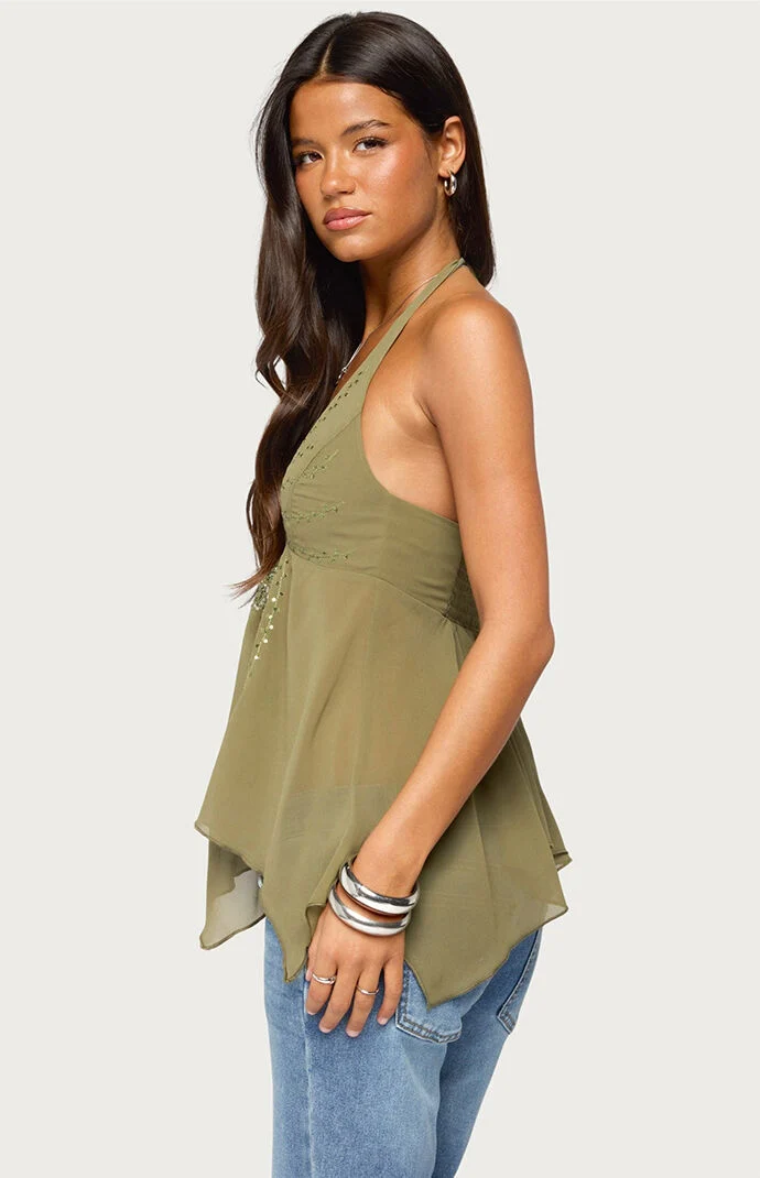 Edikted Bodie Sequin Handkerchief Top