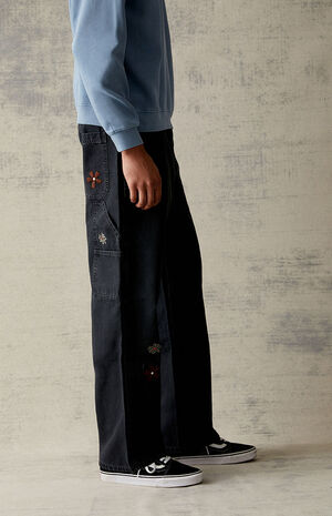 Baggy Black Embroidered Jeans image number 4