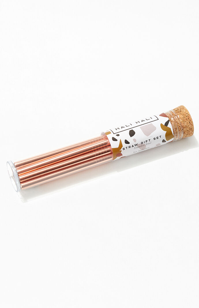 Rose Gold Cocktail Reusable Straw Set