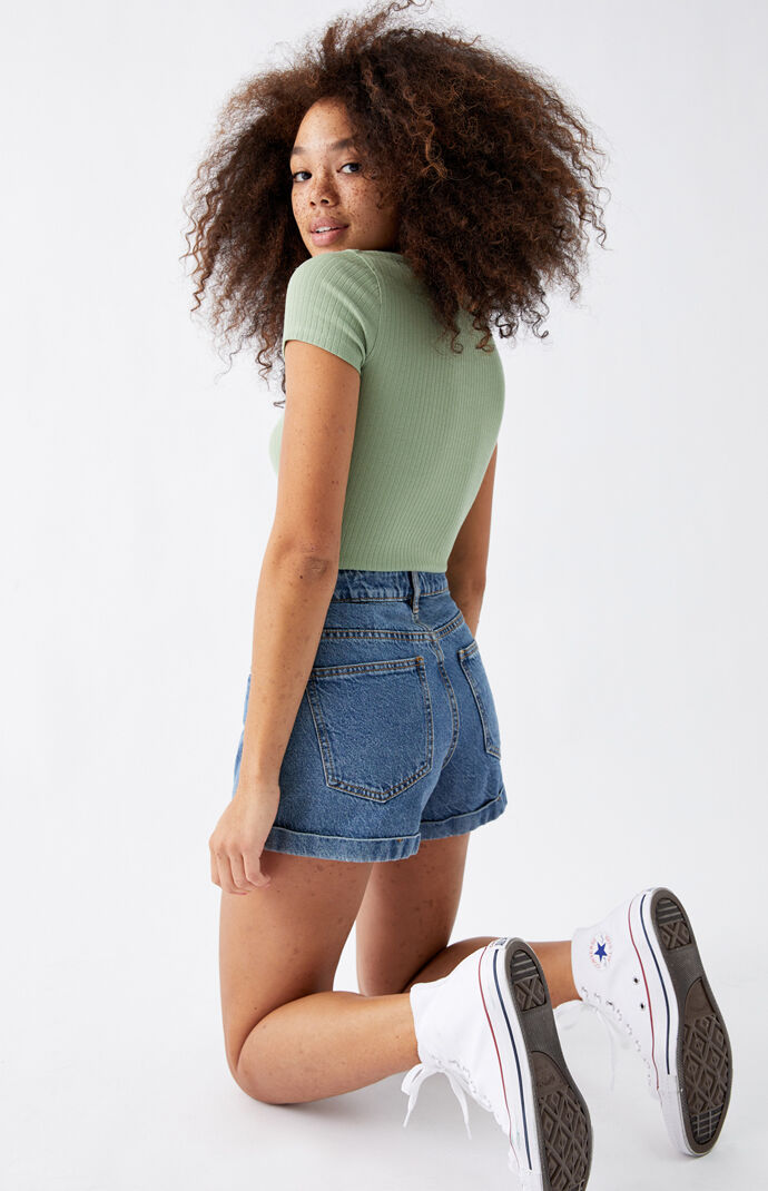 June Blue Denim Mom Shorts