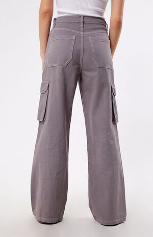 Light Gray High Waisted Wide Leg Cargo Pants image number 4