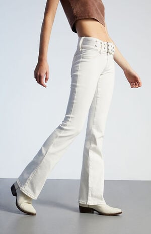 White Belted Low Rise Bootcut Jeans image number 3
