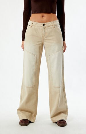 Beige Low Rise Baggy Carpenter Jeans