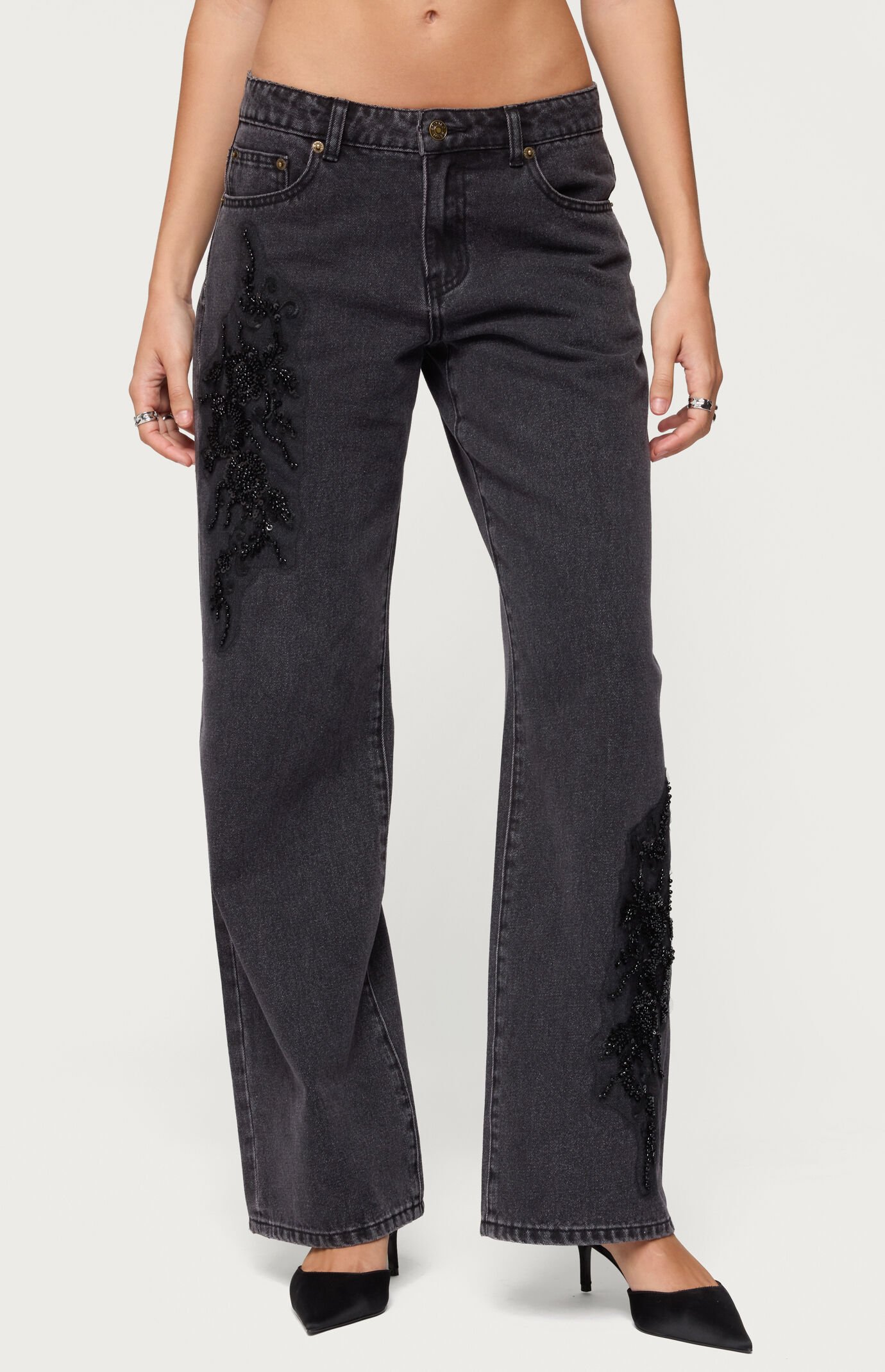Edikted Rossa Beaded Low Rise Jeans
