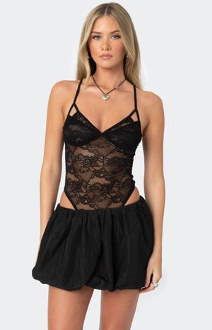 Strappy Sheer Lace Bodysuit image number 1