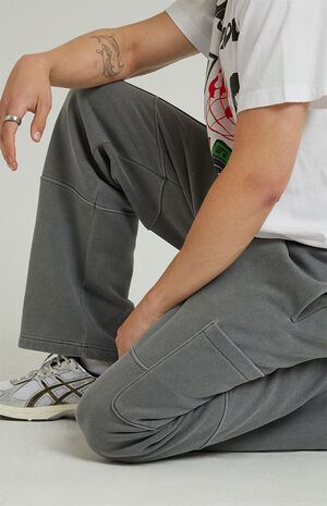 Charcoal Kyler Fleece Baggy Cargo Sweatpants image number 5