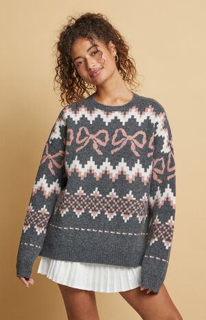 Bow Fair Isle Oversized Sweater image number 1