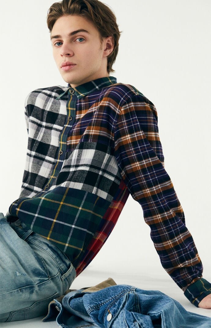 Mixed plaid shirt mens clearance